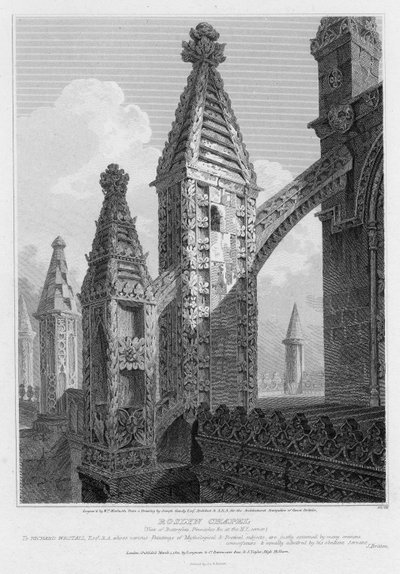 Roslyn Chapel, view of buttresses and pinnacles at the north east corner, engraved by William Woolnoth, 1810 by Joseph Michael Gandy